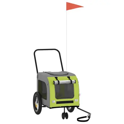 vidaXL Kolesarska prikolica za hišne ljubljenčke Zelena in siva