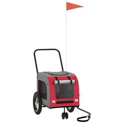 vidaXL Kolesarska prikolica za hišne ljubljenčke Rdeča in siva