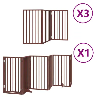 vidaXL Ograda za pse z vrati zložljiva 15 panelov rjava 750 cm les