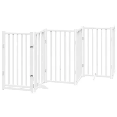 vidaXL Ograda za pse z vrati zložljiva 6 panelov bela 300cm jelka