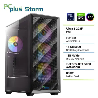 Namizni računalnik PCPLUS Storm, Core Ultra 5 225F, 16 GB RAM, 1 TB SSD, RTX 5060 8 GB