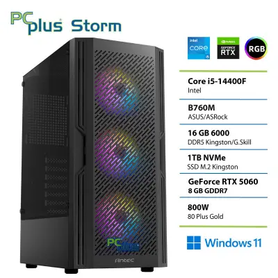 Namizni računalnik PCPLUS Storm, Core i5 14400F, 16 GB RAM, 1 TB SSD, RTX 5060 8 GB, W11H