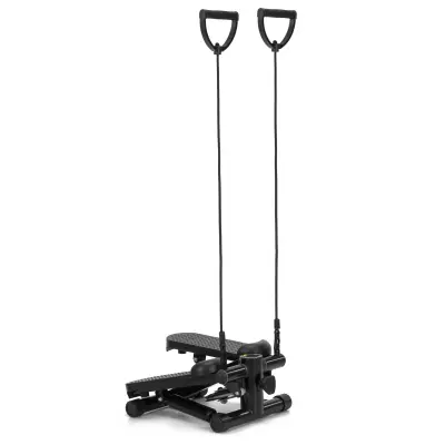 Steper za vadbo z ekspanderji za vadbo, števcem korakov in kalorij, črn