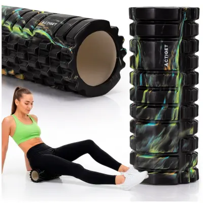 ACTIGET fitnes valj za masažo telesa, srednje trdote, valj z grebeni, črn