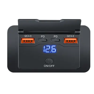 Avto USB polnilec s stikalom za napetost 4-Port Dual QC Dual PD