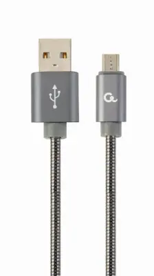 CC-USB2S-AMmBM-1M-BG microUSB Premium spiralni kovinski polnilni in podatkovni kabel 1m kovinsko siva