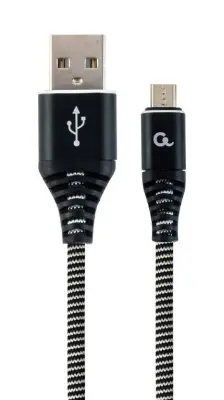 CC-USB2B-AMmBM-1M-BW Premium bombažno pleten Micro-USB polnilni in podatkovni kabel 1 m črno/bel