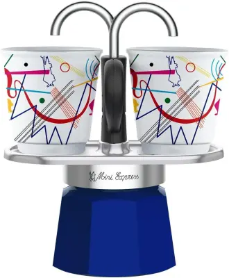 Kavni aparat Bialetti MINI EXPRESS za 2 skodelici, modri geometrijski dizajn