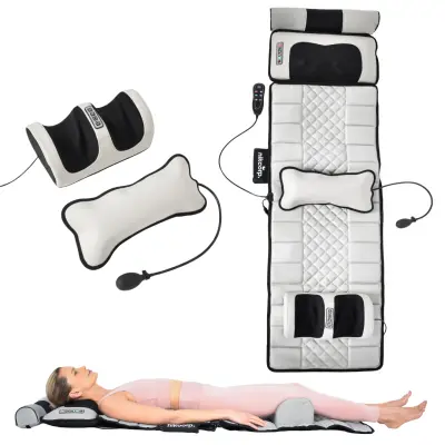 Masažna blazina s funkcijo gretja in daljincem, masažna podloga za celo telo, 175x50 cm, 9 načinov masaže, siva, eko usnje