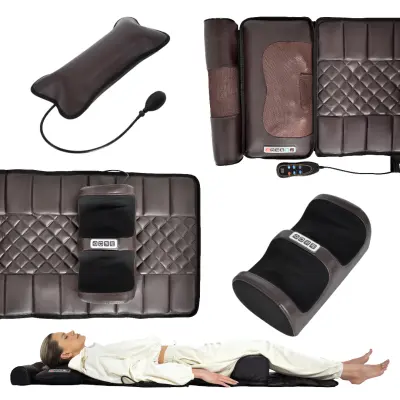 Masažna blazina z ogrevanjem in 10 motorji, vibracijska masažna podloga za celo telo, usnje, 175x50 cm, rjava z daljincem