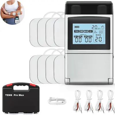 60 načinov TENS EMS mišični stimulator z gumbom in 4 kanali v etuiju White