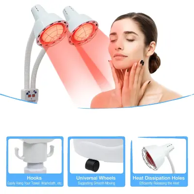 Infrardeča terapijska svetilka, 275W moč, 360° nastavljiv cevni nosilec, dvojne glave