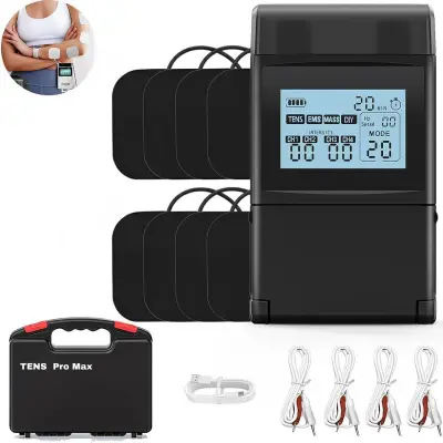 60 načinov TENS EMS mišični stimulator z gumbom in 4 kanali v etuiju Black