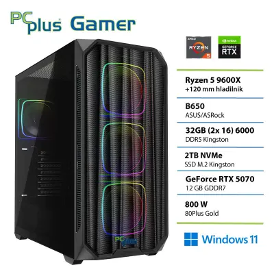 Namizni računalnik PCPLUS Gamer Ryzen 5 9600X, 32 GB RAM, 2 TB SSD, RTX 5070 12 GB, W11H|Gaming