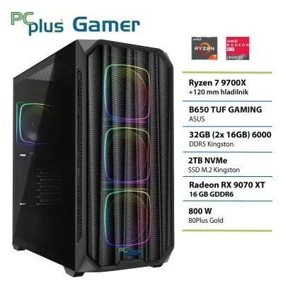 Namizni računalnik PCPLUS Gamer Ryzen 7 9700X, 32 GB RAM, 2 TB SSD, RX 9070XT|Gaming