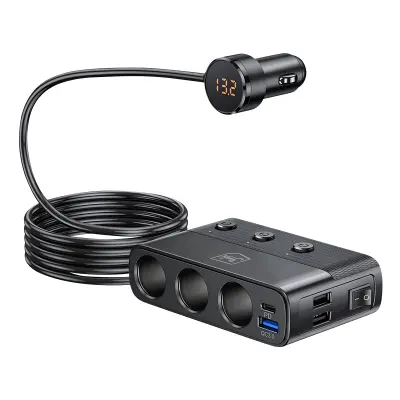 3mk, Avtomobilski polnilnik 7 v 1 s 3 vti?nicami za vžigalnik 10A PD 120W, ?rna