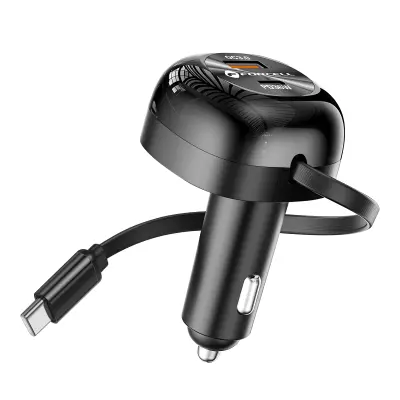 Avtomobilski polnilec 3-v-1 75W USB-C / USB-A / vgrajen izvle?ni kabel 75cm, ?rna