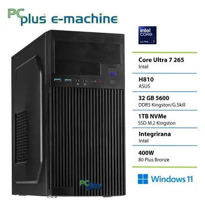 Namizni računalnik PCPLUS e-machine Ultra 7 265, 32 GB RAM, 1T B SSD, W11P|Pisarna