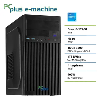 Namizni računalnik PCPLUS e-machine i5 12400, 16 GB RAM, 1 TB SSD