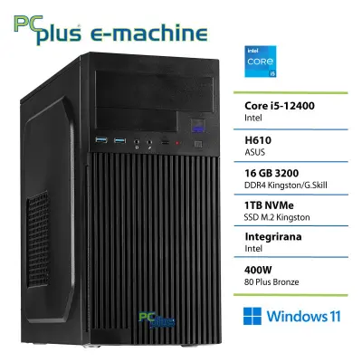 Namizni računalnik PCPLUS E-MACHINE I5 12400, 16 GB RAM, 1 TB SSD, W11H|Pisarna