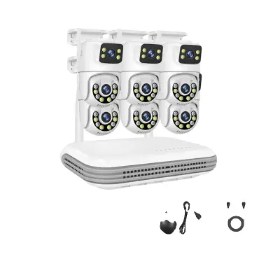 Brezžični CCTV sistem, 8CH NVR, 4 kosi 6MP dvojnih objektivskih kamer -8CH NVR x 6 Kamere -1T