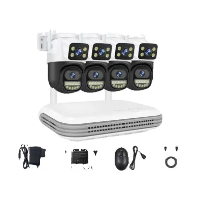 Brezžični varnostni sistem kamer, 6MP dvojna leča, dvosmerni zvok -8CH NVR in 4 Kamere -1T