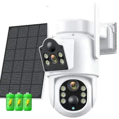 Brezžična solarna kamera, dvojna leča, dolga življenjska doba baterije -Brez SD kartice