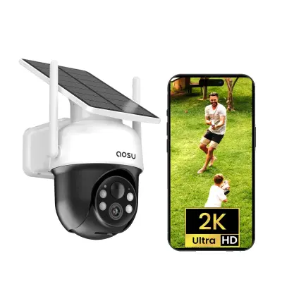 AOSU Solar WiFi kamera, 3MP ločljivost, 360-stopinjski panoramski pogled, barvna nočna vizi