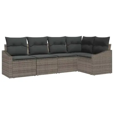 vidaXL Kavčna garnitura z blazino 5 pcs Siva poli ratan