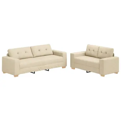 vidaXL Kavč 2 pcs krema Mešanica lanenega blaga