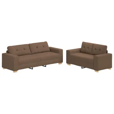 vidaXL Kavč 2 pcs Rjava Mešanica lanenega blaga