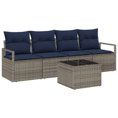 vidaXL Kavčna garnitura 5 pcs Siva in modra poli ratan