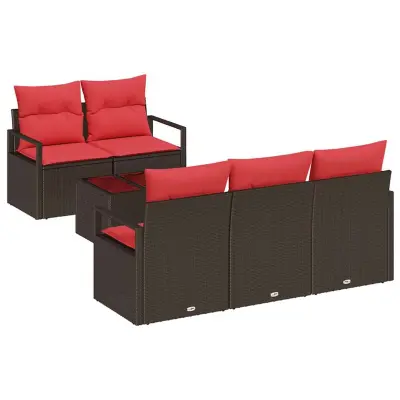 vidaXL Kavčna garnitura 6 pcs Rjava in rdeča poli ratan