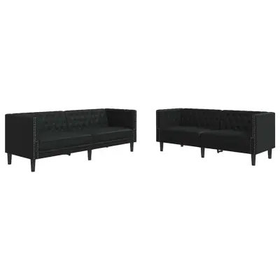 vidaXL Dnevna soba kavč 2 pcs Črna 194 x 74,5 x 70,5 cm Umjetno usnje