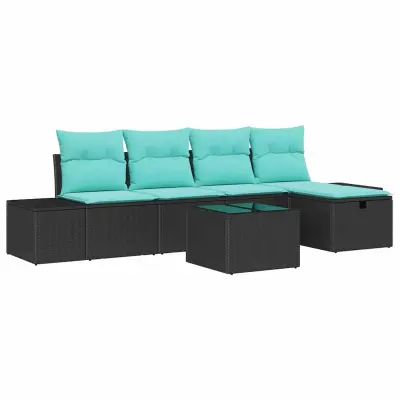 vidaXL Kavčna garnitura z blazino 5 pcs poli ratan