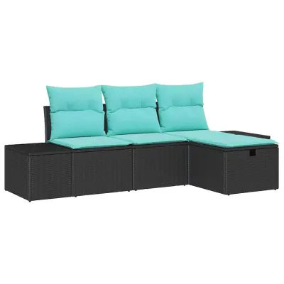 vidaXL Kavčna garnitura z blazino 4 pcs poli ratan