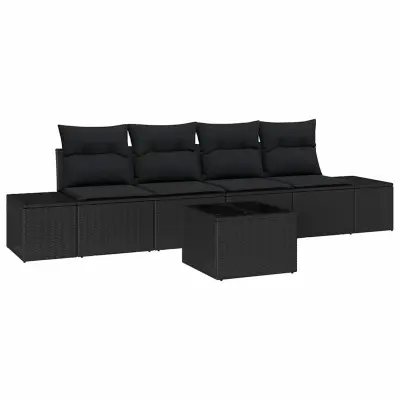 vidaXL Kavčna garnitura z blazino z blazino 5 pcs Črna poli ratan