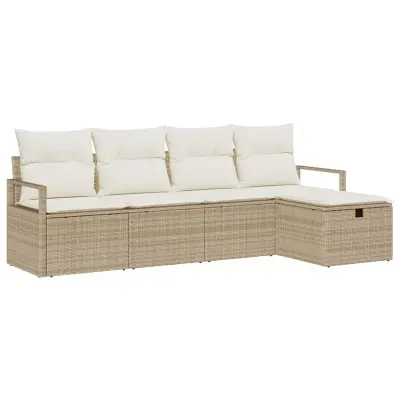 vidaXL Kavčna garnitura z blazino 5 pcs Bež in smetanova poli ratan