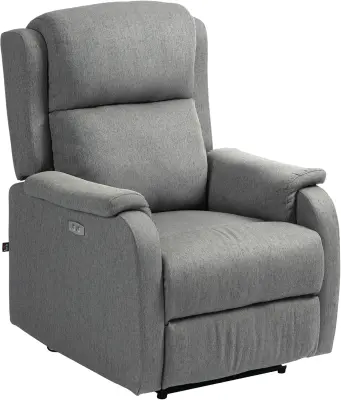 Naslanjač s podnožjem, USB priključkom in nagibom do 160°, 77x91x106 cm, tekstil, nosilnost 150 kg, temno siv fotelj