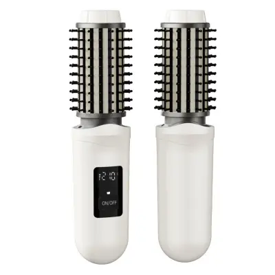 Brezžična krtača za ravnanje las: ionska, prenosna, 2-v-1 za kodranje in ravnanje White