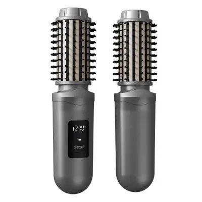 Brezžična krtača za ravnanje las: ionska, prenosna, 2-v-1 za kodranje in ravnanje Grey