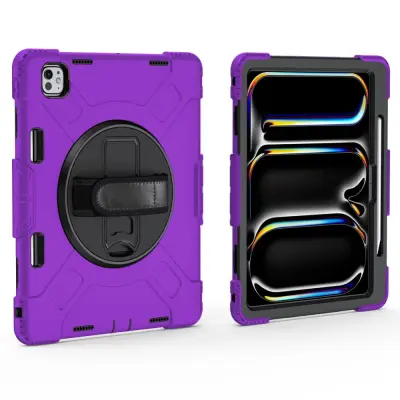 Ovitek za iPad Mini 6 8.3" s 360-vrtljivim stojalom, prostorom za pisalo in ročajem, trislojna zaščita, vijoličen