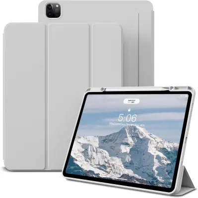 Ovitek za iPad Air 13" 2024 M2 in iPad Pro 12,9" 2022/2021, mehak TPU ovitek z držalom za Apple Pencil, sive barve