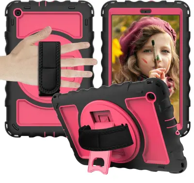 Ovitni ovitek za iPad 10.2 2019/2020/2021, robustna zaščita s stojalom in naramnim trakom, TPU material, roza barva