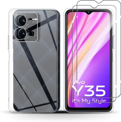 Zaščitni komplet Holilo za Vivo Y35, prozoren silikonski ovitek in 2x kaljeno steklo 9H, popolna 360 zaščita telefona
