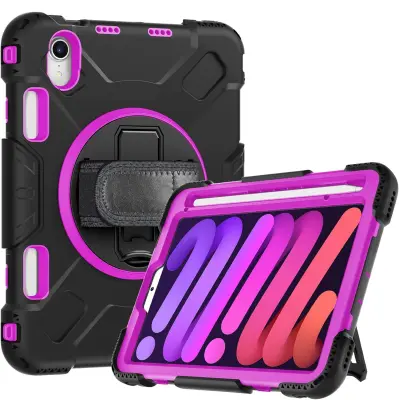 Odporen ovitek za iPad Mini 6 8.3" z vrtljivim 360° stojalom, ročajem in držalom za pisalo, črn