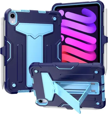Ovitek za iPad Mini 6 8.3 oklepen s stojalom in mestom za pisalo, trpežna troslojna zaščita proti udarcem, moder barva
