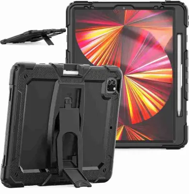 Ovitek za iPad Air 5 / Air 4 / Pro 11 s stojalom, naramnim pasom, držalom za pisalo in zaščito pred udarci, črn