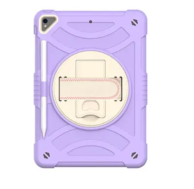 Ovitek za iPad 10.2 (9/8/7 Gen) s stojalom, ročajem in naramnim trakom, trislojna zaščita, držalo za pisalo, vijoličen