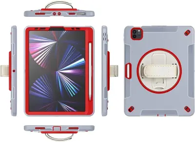 Ovitek za iPad Pro 11 (2021/2020/2018) s 360-stopinjskim vrtljivim stojalom, držalom za pisalo in ročajem, odporen na udarce - siv